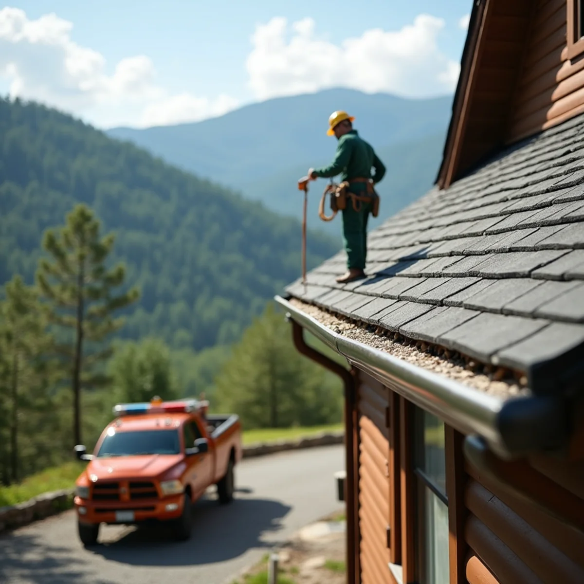 Comparison of 5-inch and 6-inch seamless gutters on a mountain home roofline in NC