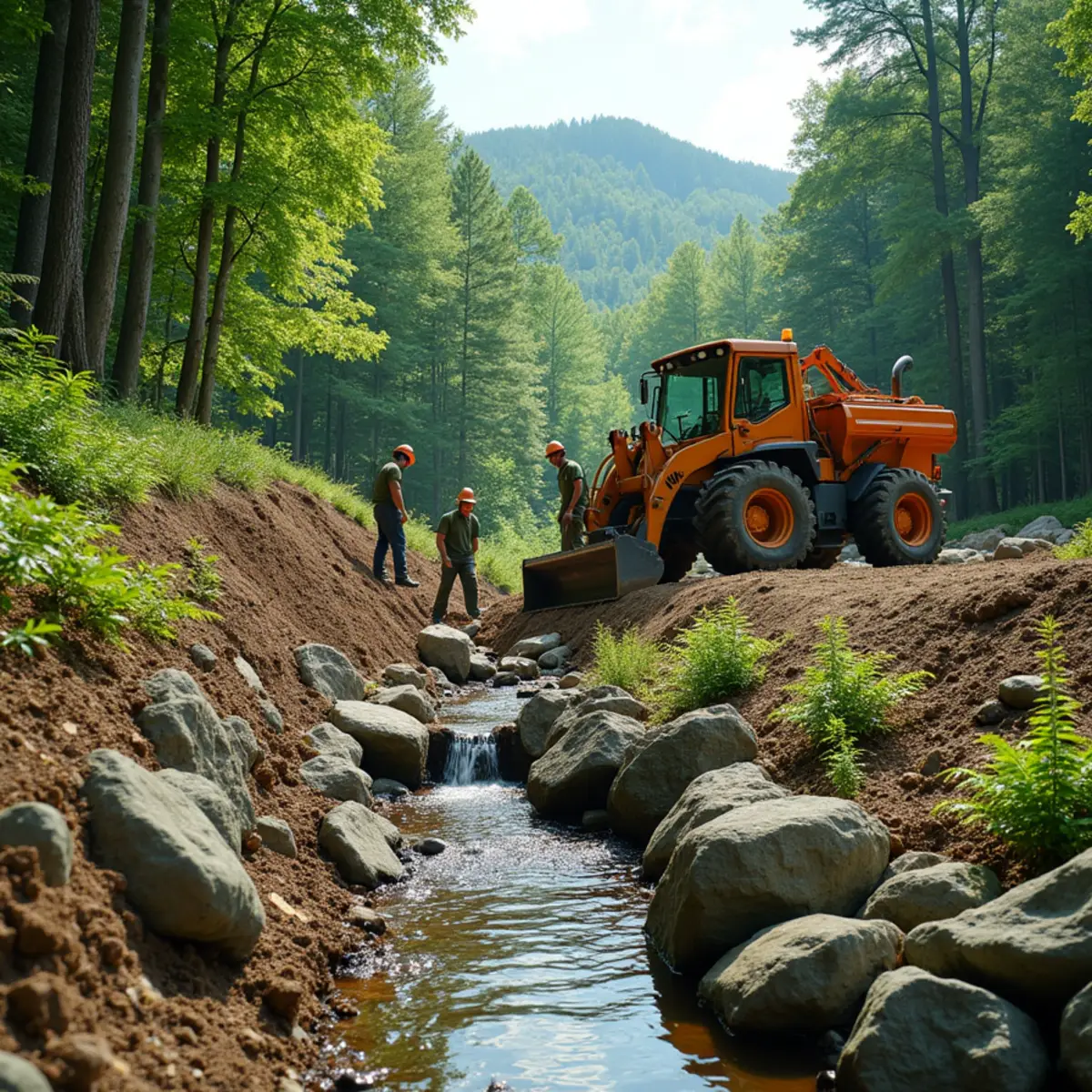 Downspout erosion control and rip-rap stone dissipation on a steep mountain yard in NC
