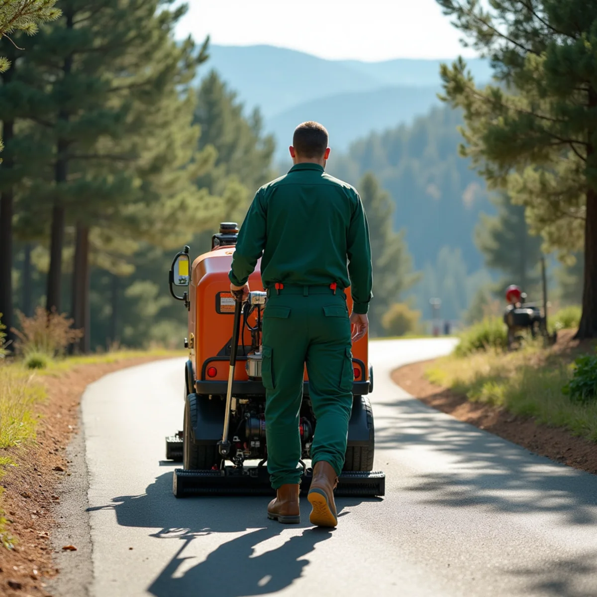 Deep pressure cleaning on a steep asphalt and concrete mountain driveway in NC