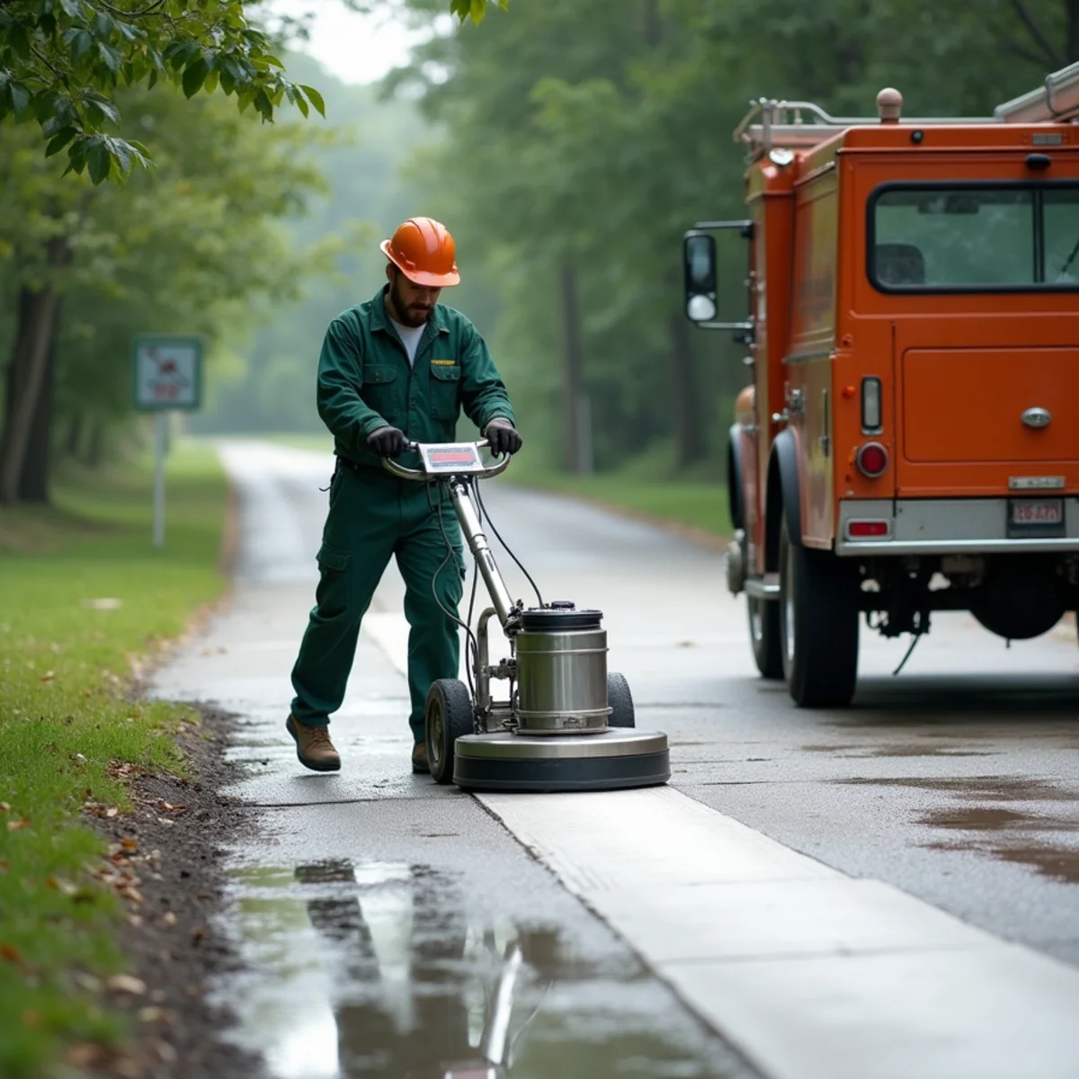 Commercial rotary pressure washing on a concrete mountain driveway in Banner Elk, NC