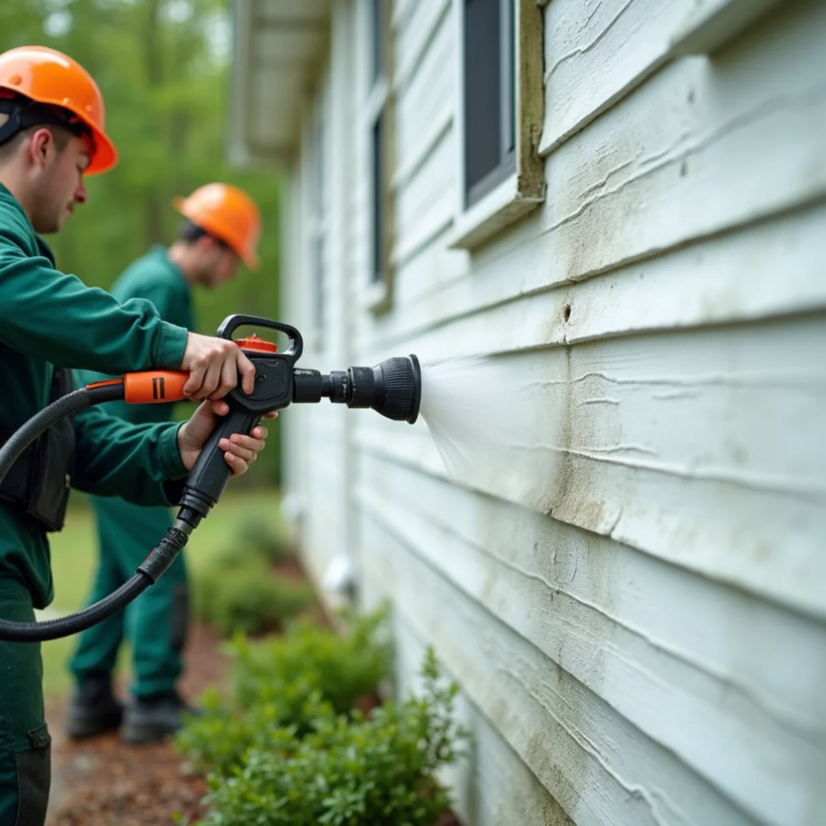 Thick foaming biodegradable wash surfactant clinging to dirty house siding