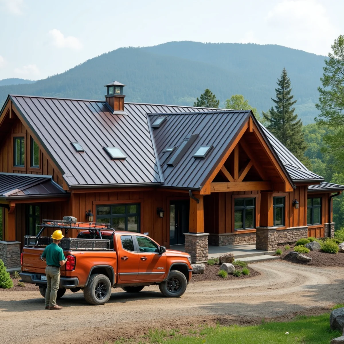 Standing seam metal roof with snow guards and seamless gutters in Elk Park, NC